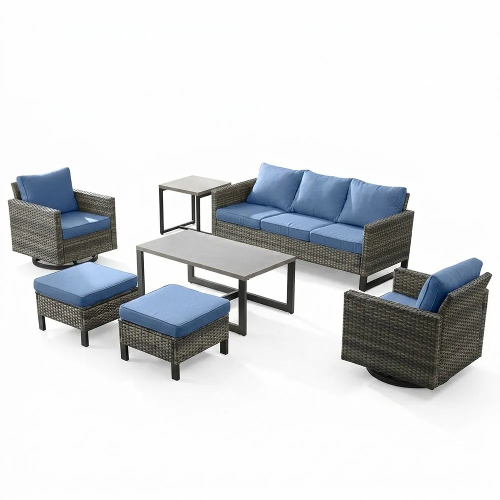 Conjunto de Muebles de Exterior de Ratán Sintético Azul con Cojines