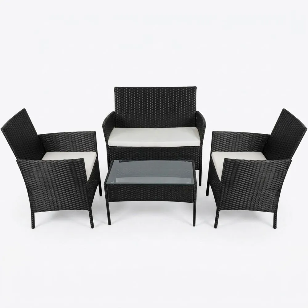 Conjunto de Muebles de Jardín de Ratán Sintético Negro con Cojines Beige