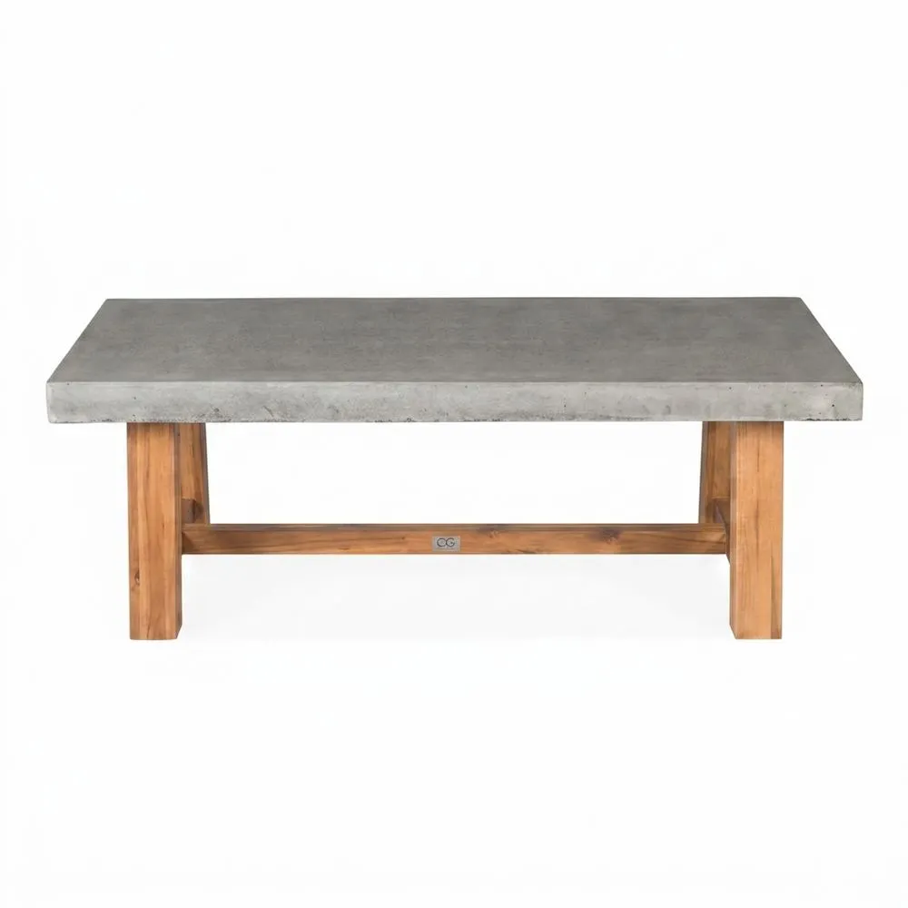 Mesa de comedor de hormigón gris y marrón y teca, 180x90x75cm