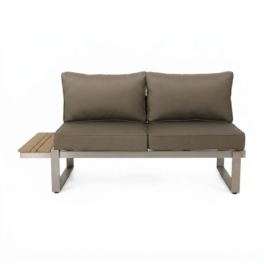 Sofá de jardín con estructura de acero inoxidable y cojines de poliéster gris