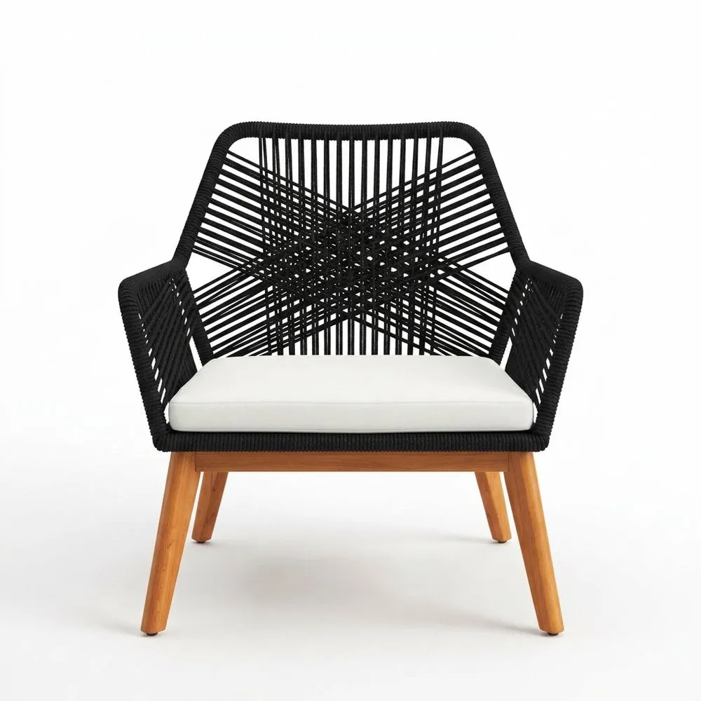 Silla de Exterior Cuerda Negra y Madera de Teca