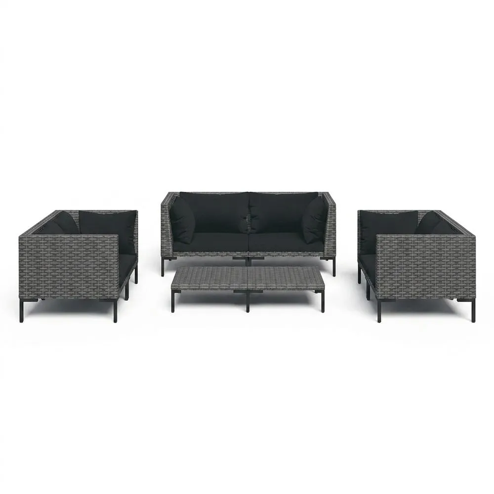 Conjunto de Sofás de Ratán Sintético Gris y Cojines de Poliéster Negros