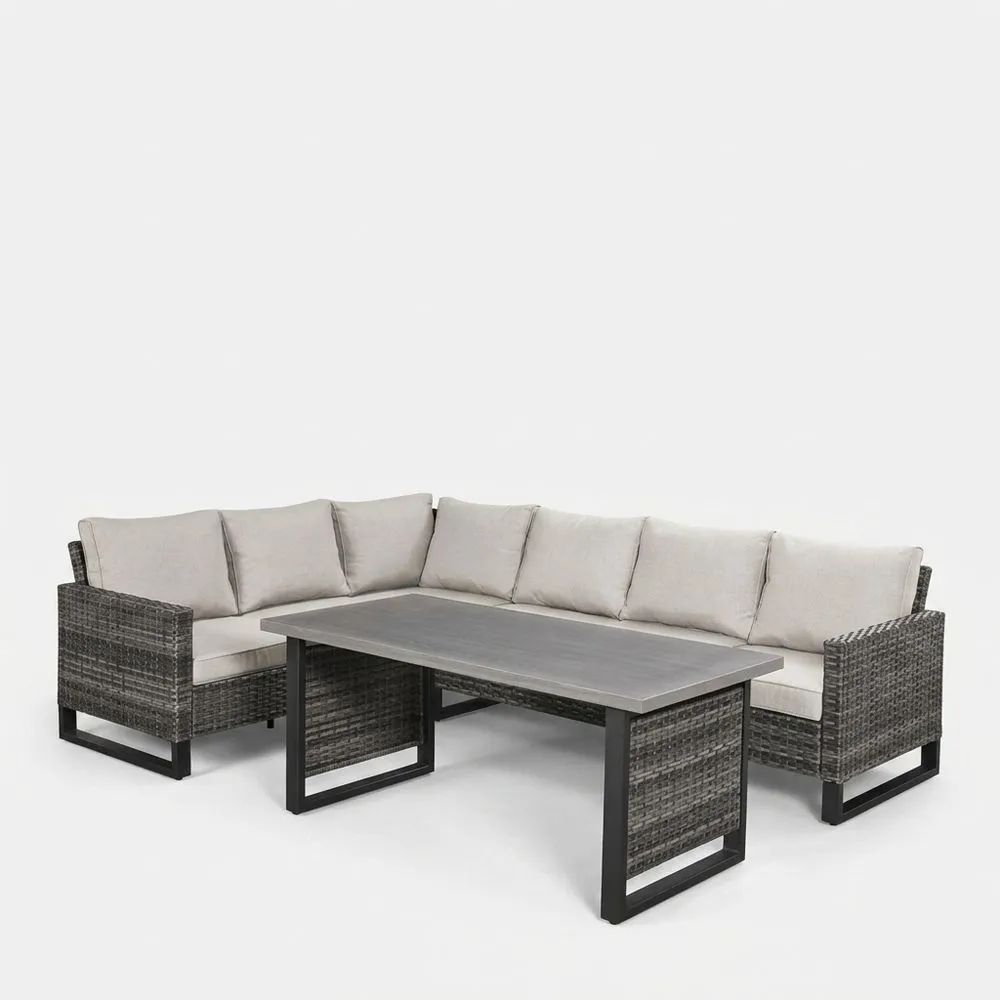 Juego de Muebles de Jardín de Rincón con Mesa Rectangular en Ratán Sintético y Aluminio