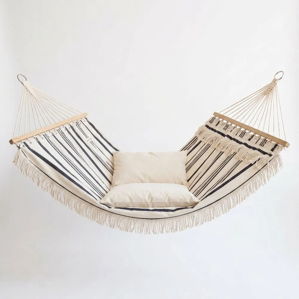 Hamaca de Algodón con Rayas Blancas y Negras 200cm