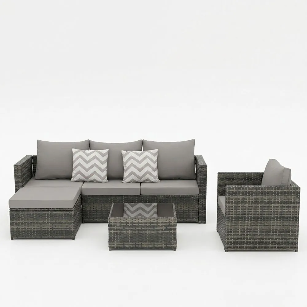 Conjunto de Muebles de Jardín de Ratán Sintético y Mesa de Vidrio