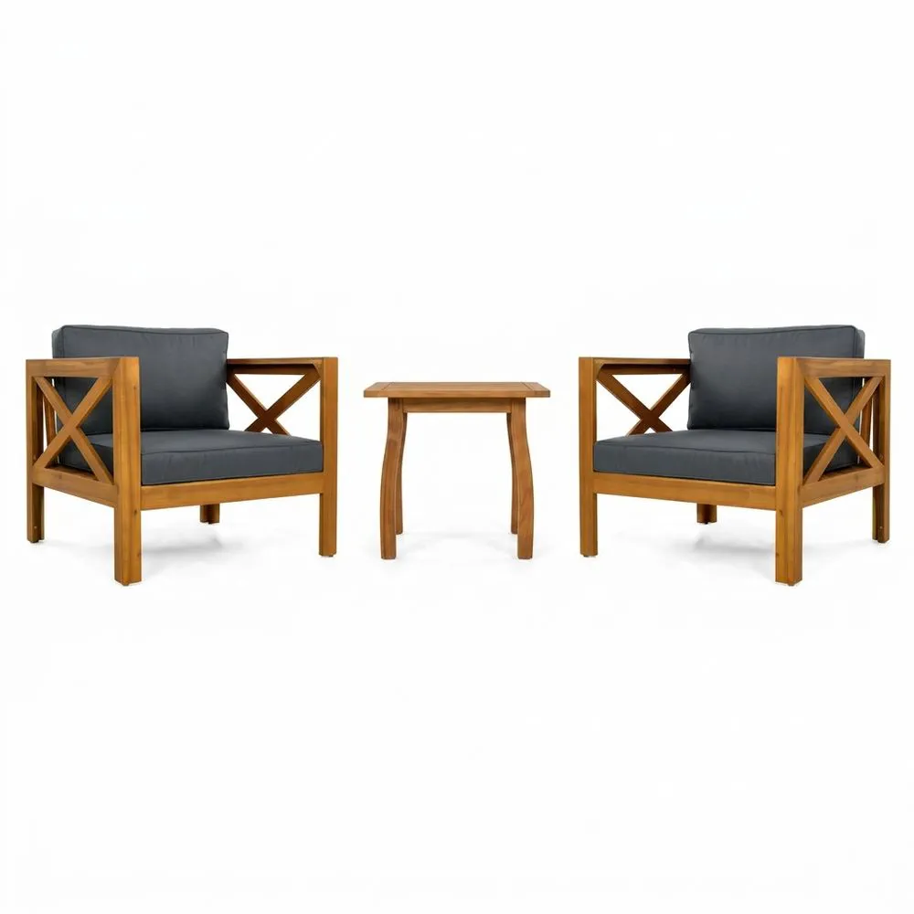 Conjunto de Jardín Madera de Acacia Cojines Grises 2 Sillones y Mesa
