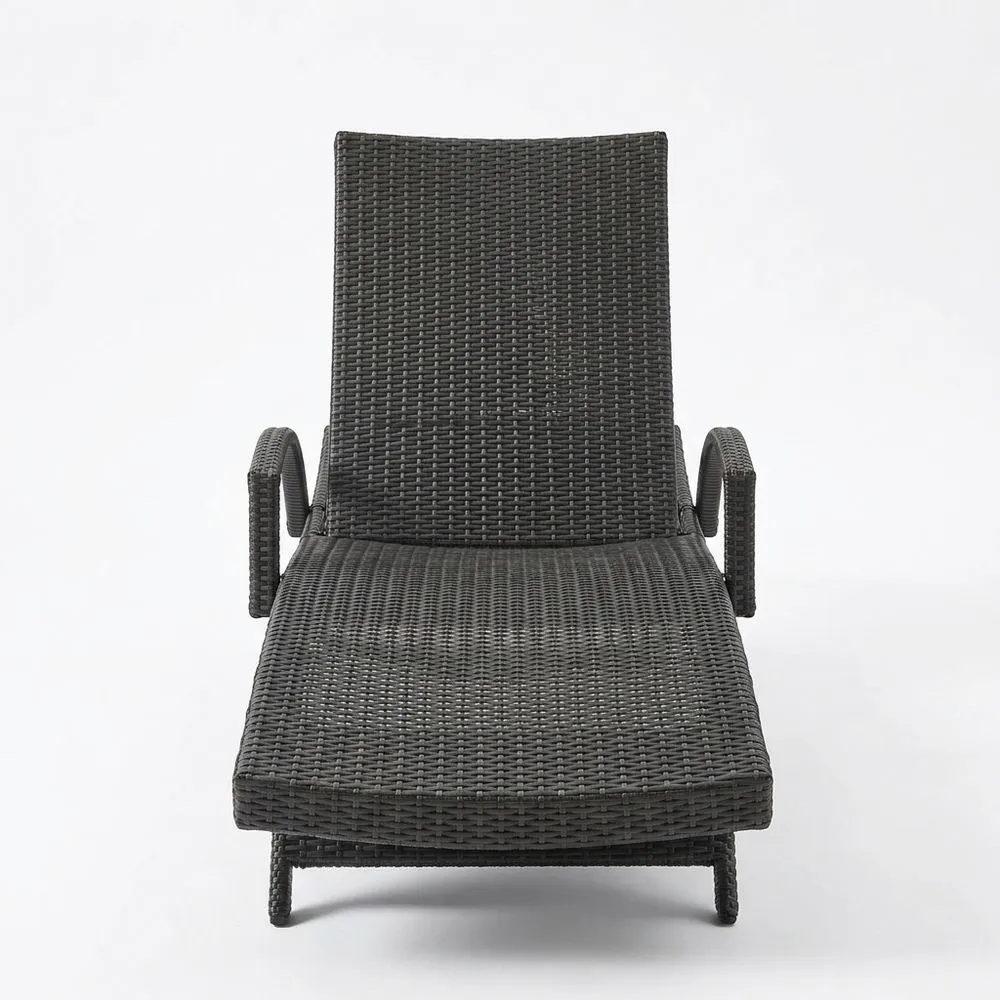 Tumbona de Ratán Sintético Exterior Negra Ajustable