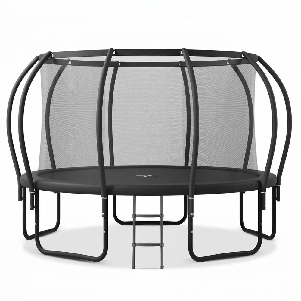 Cama elástica redonda acero negro con red de seguridad