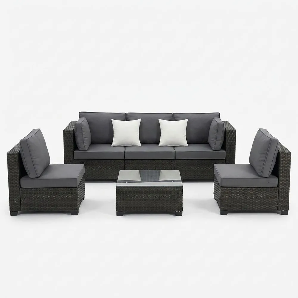 Juego de muebles de jardín ratán sintético gris oscuro con cojines