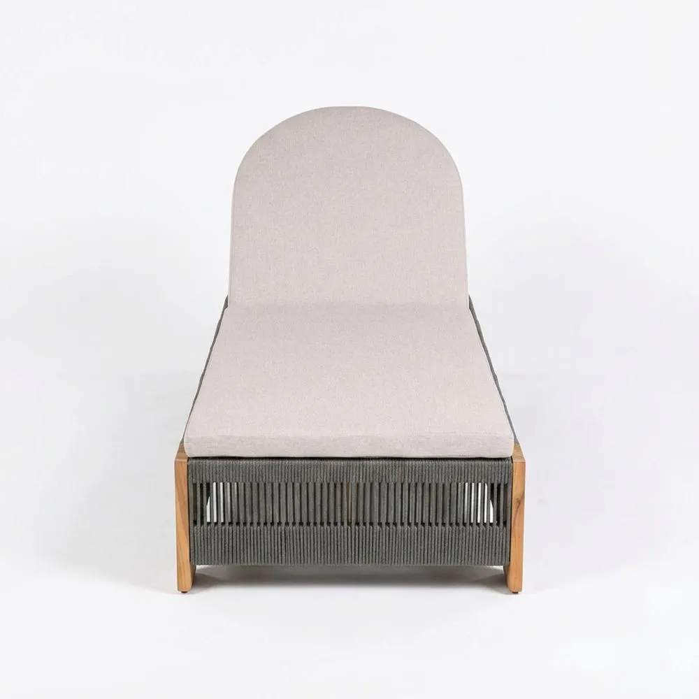 Sillón de tela sintética gris y teca 200x75x70cm