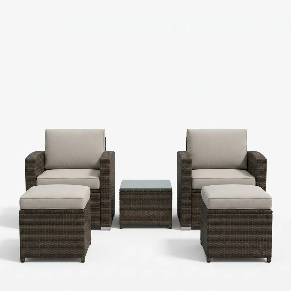 Conjunto de Muebles de Ratán Sintético y Vidrio Templado Marrón/Beige