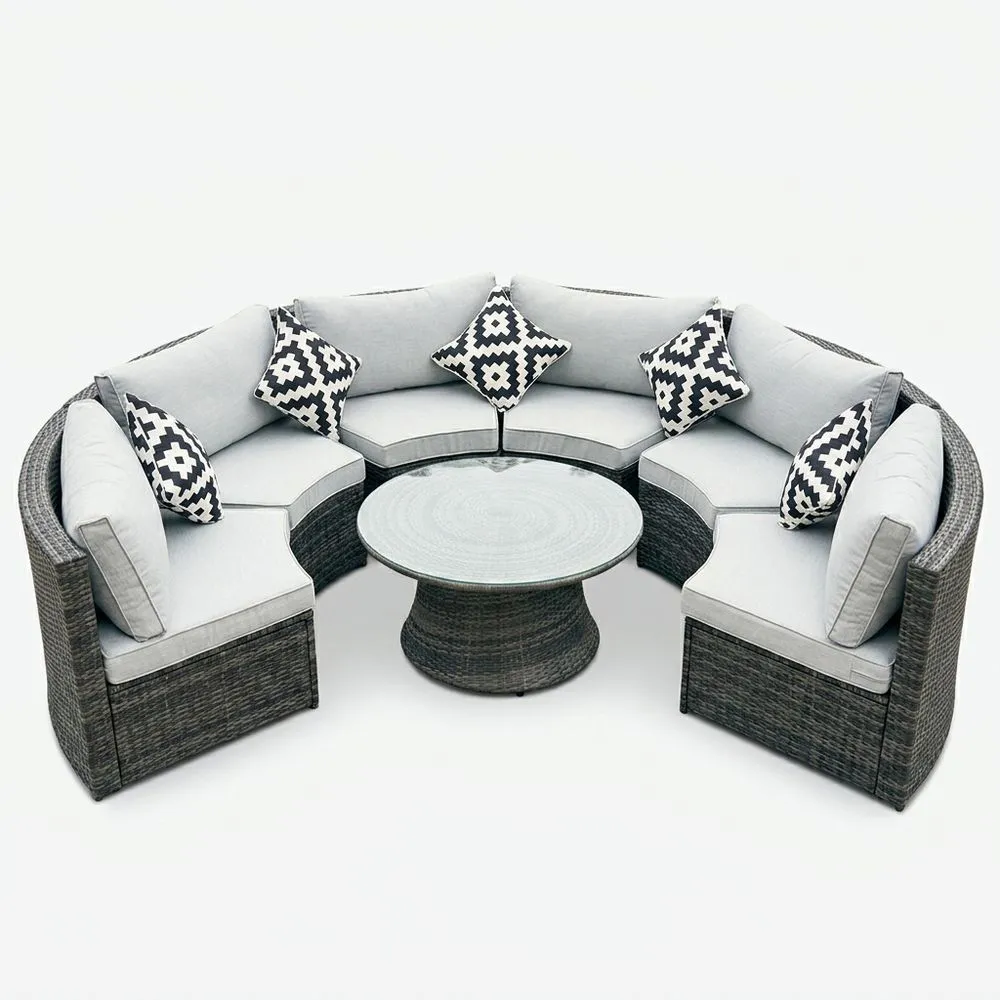 Juego de Muebles de Jardín Ratán Sintético Gris con Vidrio Templado