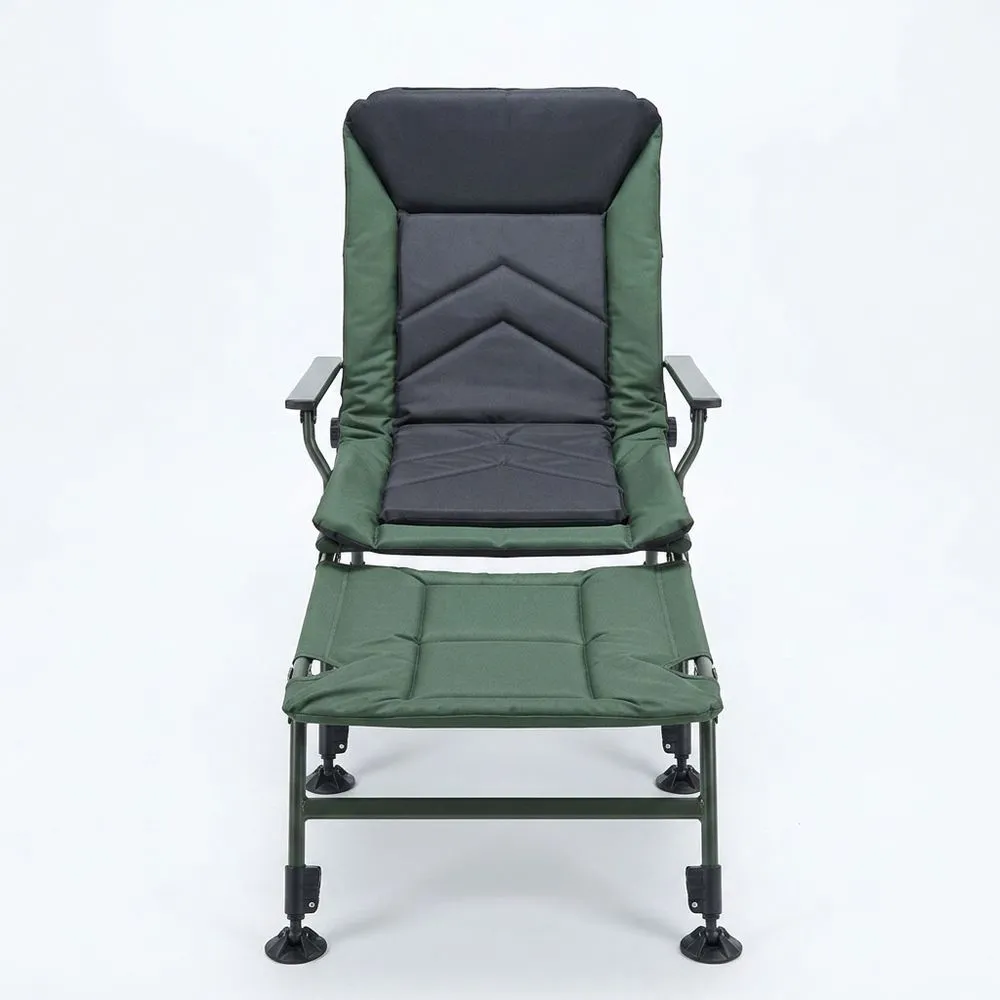 Silla reclinable con reposapiés tela poliéster estructura de acero verde/negro