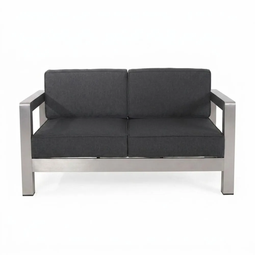Sofá doble de acero con cojines de fibra de poliéster gris
