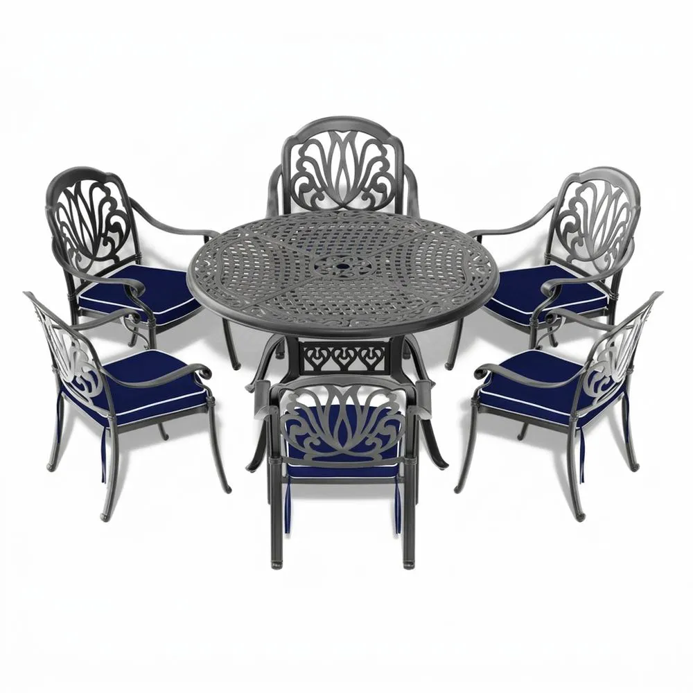 Conjunto de Mesa y Sillas de Aluminio Fundido para Exterior 6 Personas