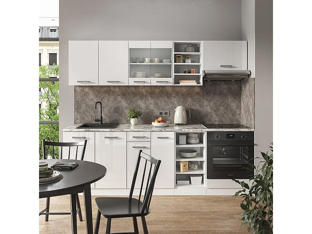 Moderne Küchenzeile in Hochglanz Anthrazit und Weiß