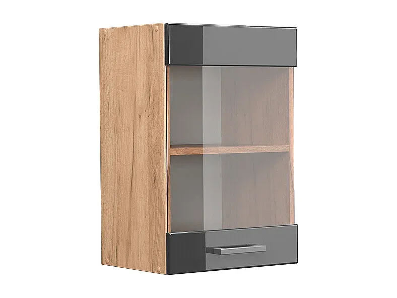 Kompakter Küchenschrank mit Glastüren, Eichenoptik