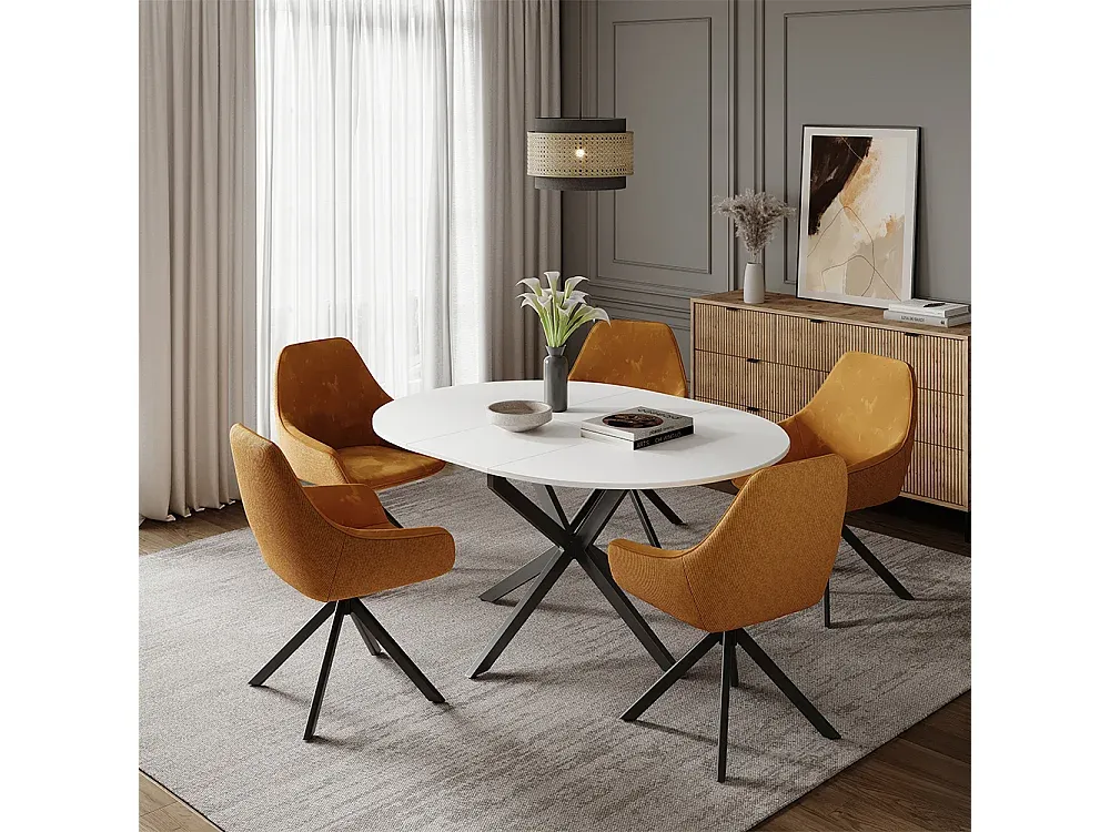 Runder Esstisch aus rustikaler Eiche und Schwarz, 120x120x76 cm