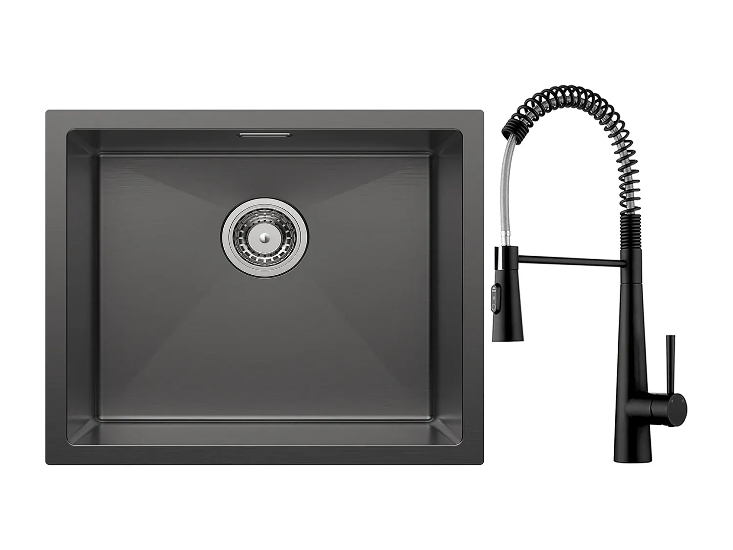 Moderne Küchenspüle 50x44 cm mit Mischbatterie, anthrazit
