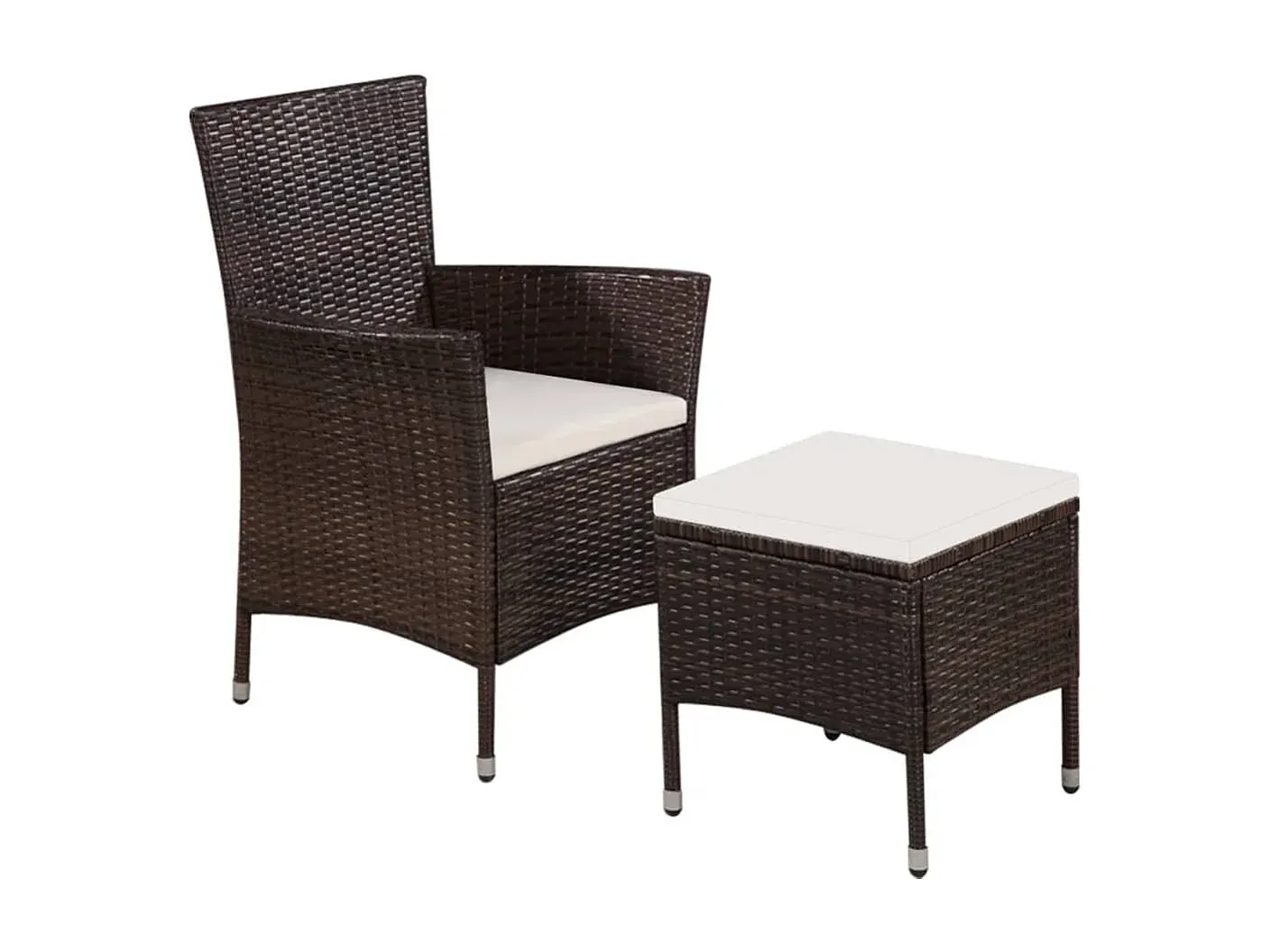 Komfortabler Gartenstuhl mit Hocker aus Polyrattan in Braun