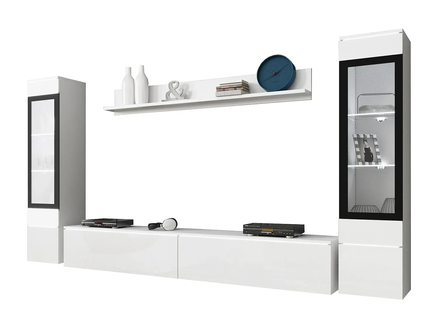 Moderne Wohnwand in Weiß Hochglanz, 4-teilig