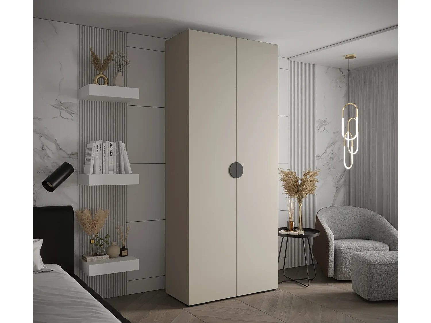 Moderner Schwebetürenschrank in Grau und Schwarz