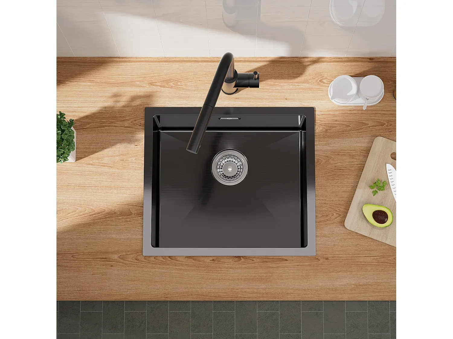 Moderne Küchenspüle 50x44 cm mit Mischbatterie, anthrazit