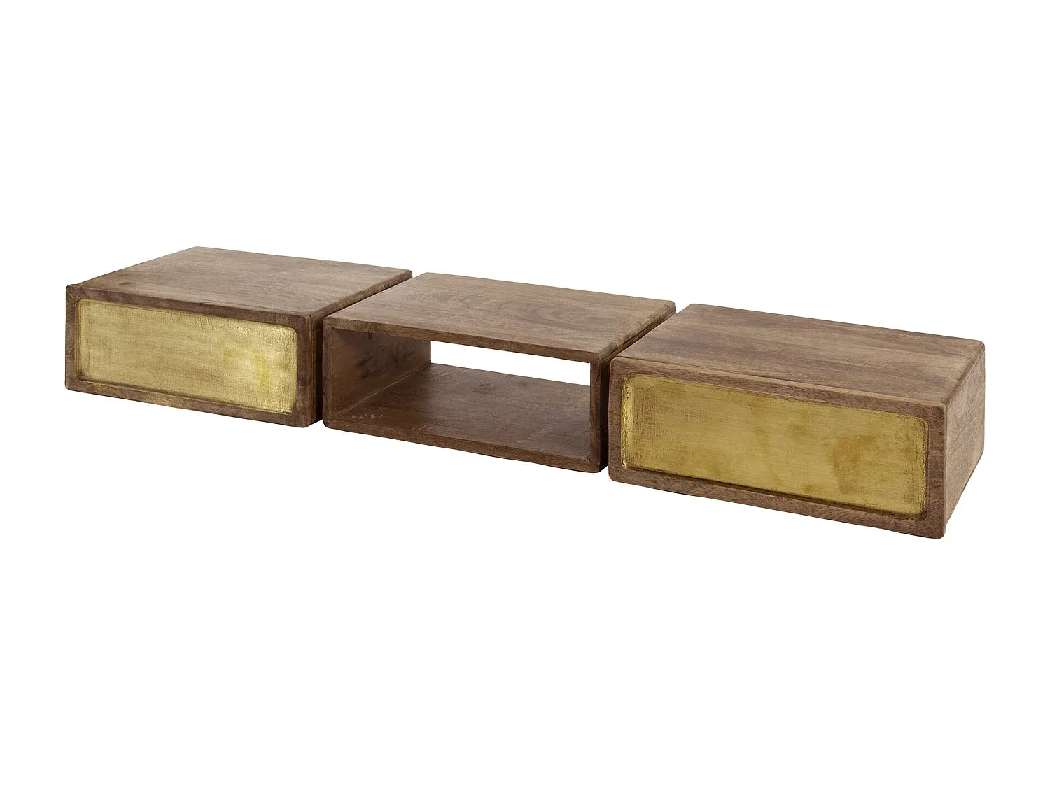 Eleganter Schminktisch aus Mangoholz und Messing, 123 cm Breit, Schwarz