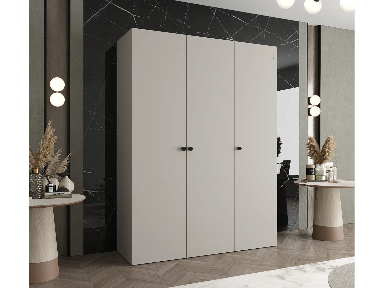 Moderner 3-türiger Drehtürenschrank in Kaschmir