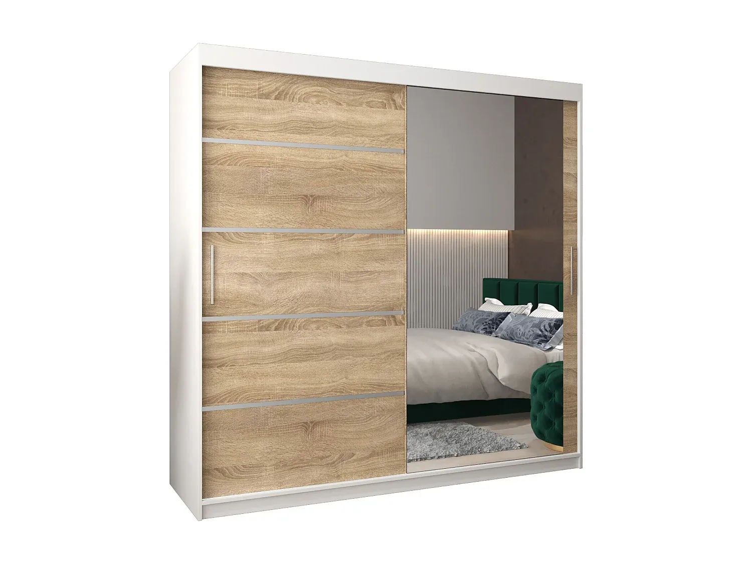 Großer Schwebetürenschrank in Weiß und Sonoma