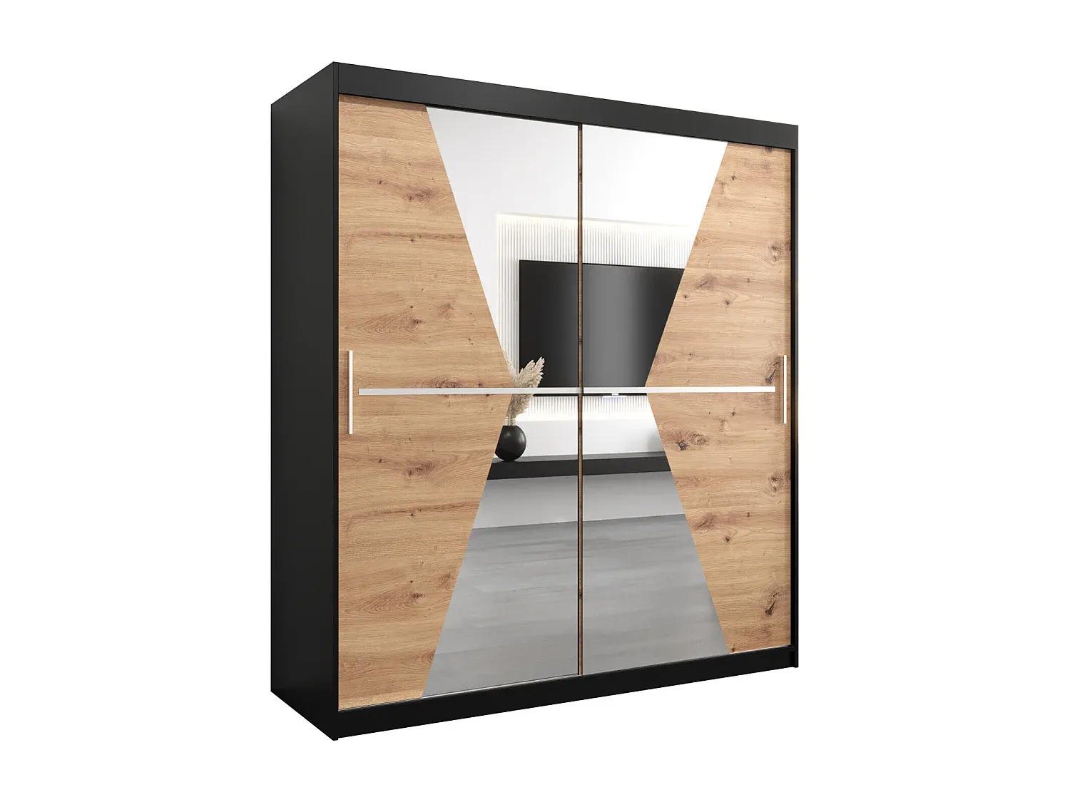 Zweiflügeliger Kleiderschrank 200x180x62 cm in Schwarz und Artisan