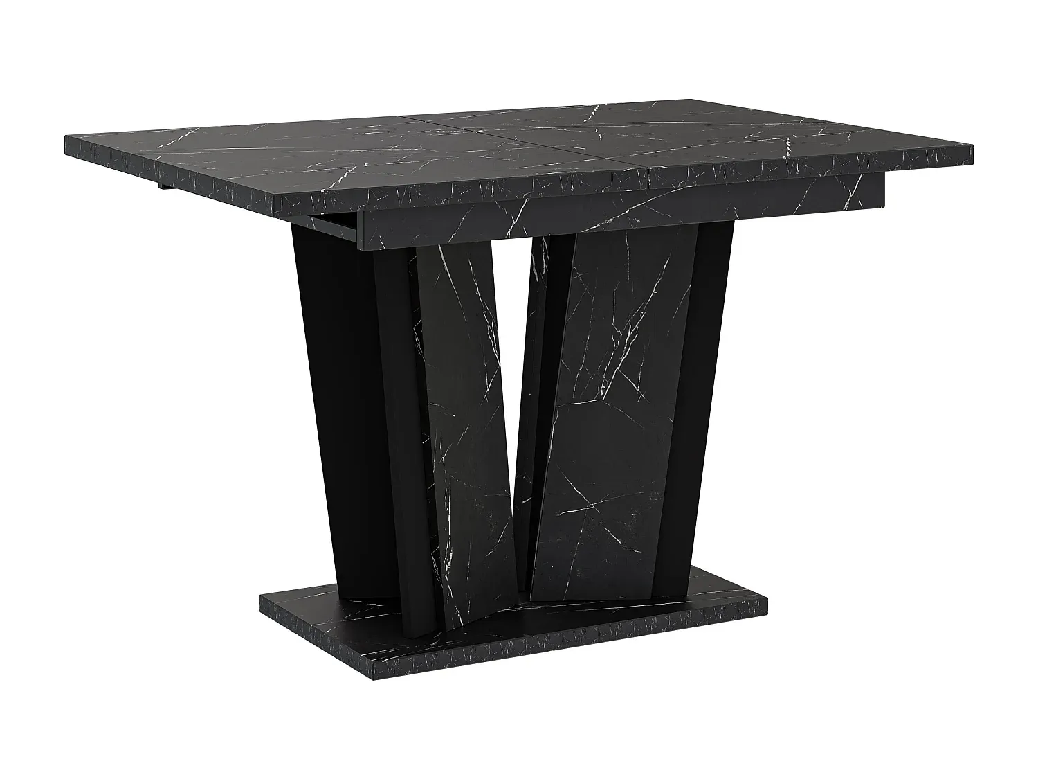 Ausziehbarer Esstisch 160 cm in Weiß Hochglanz mit Betonoptik