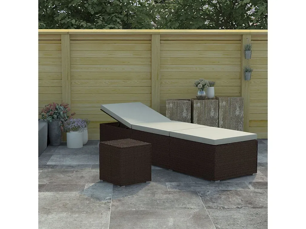 Verstellbare Gartenliege mit Beistelltisch, Braun