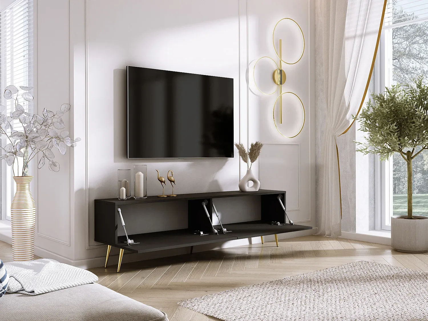 Moderner TV-Schrank mit goldenen Beinen, 170 x 52 x 32 cm