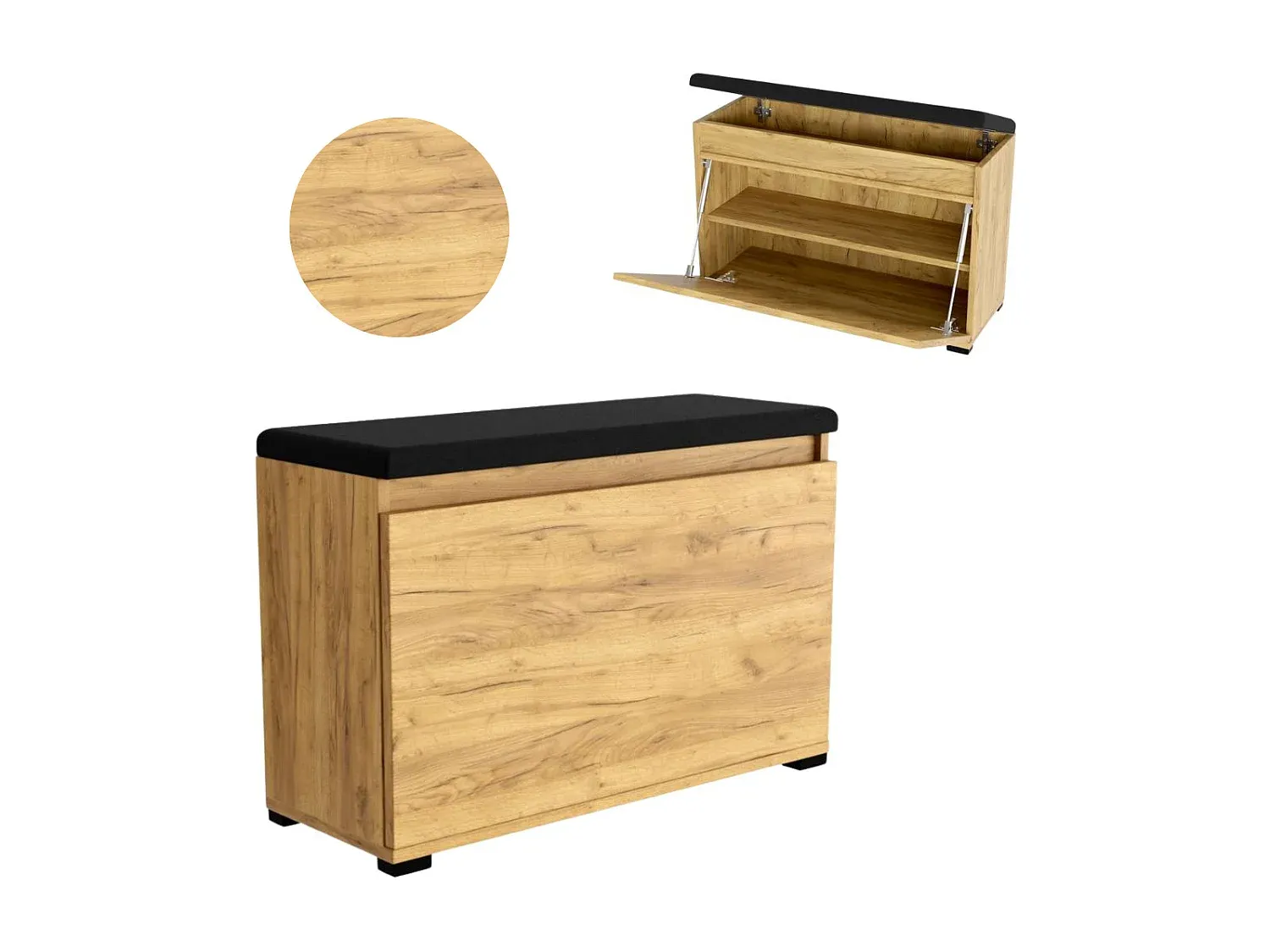 Multifunktionaler Schuhschrank mit Sitzbank und Regal, Eiche Optik