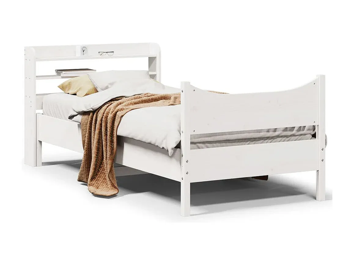 Kiefernbett mit Kopfteil 90x200 cm Weiß