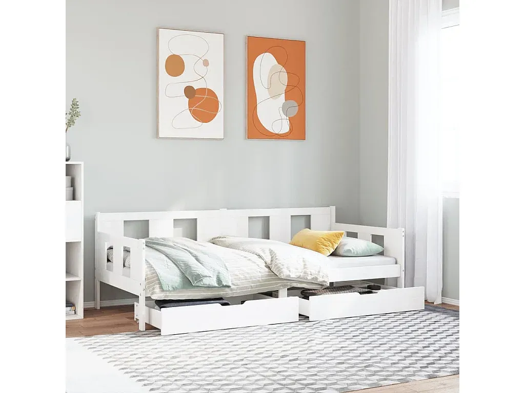 Schubladenbett aus Kiefernholz 80x200 cm in Weiß