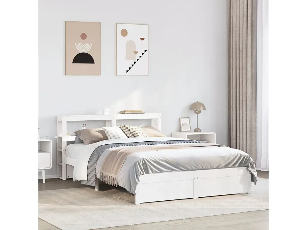 Metallbettgestell mit Kopfstütze 150x200 cm Weiß