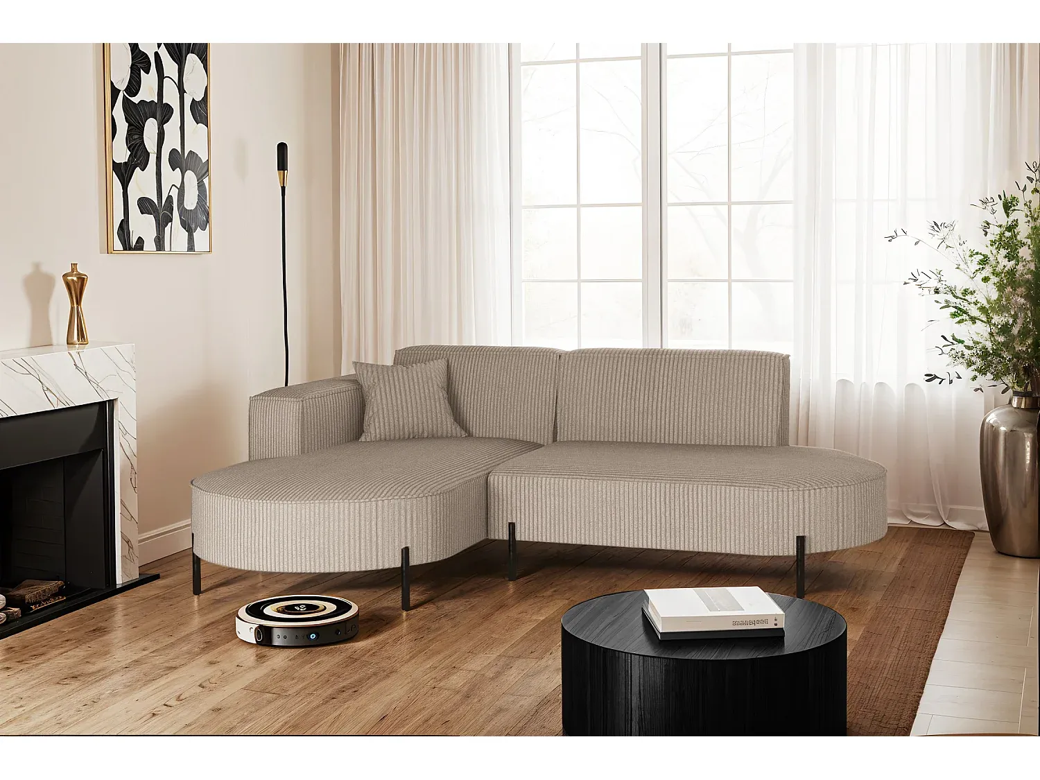 Ecksofa in L-Form Dunkelbeige mit Stoffbezug, Links