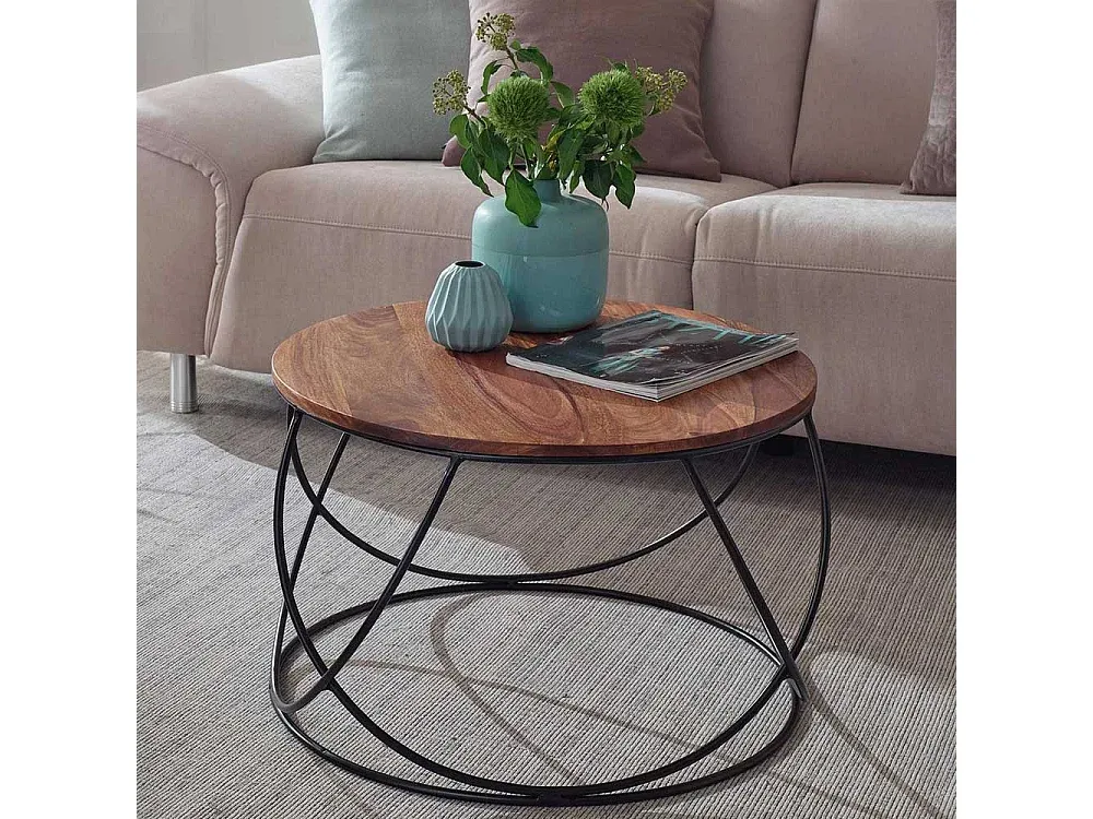 Moderner Couchtisch aus Sheesham-Holz und Edelstahl