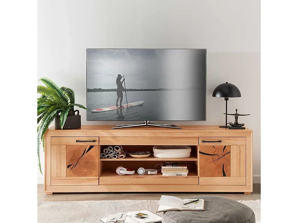 Moderner TV-Schrank aus massivem Holz mit Metallgriffen, 200 cm