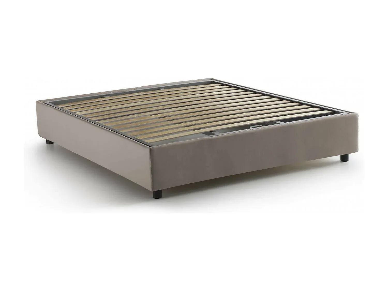 Doppelbett mit Stauraum und Stoffbezug, Frontöffnung, geeignet für 140 x 190 cm Matratzen, Taupe
