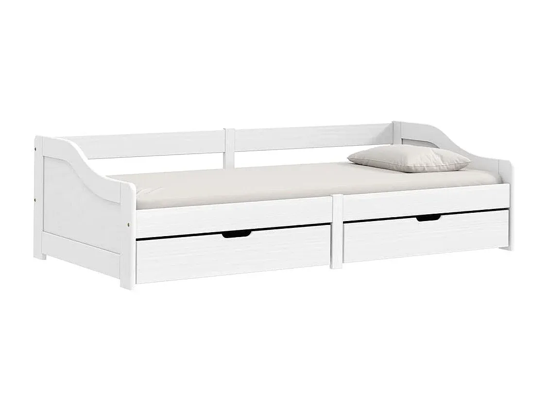 Massivholz Tagesbett mit Schubladen, Weiß, 90x200cm