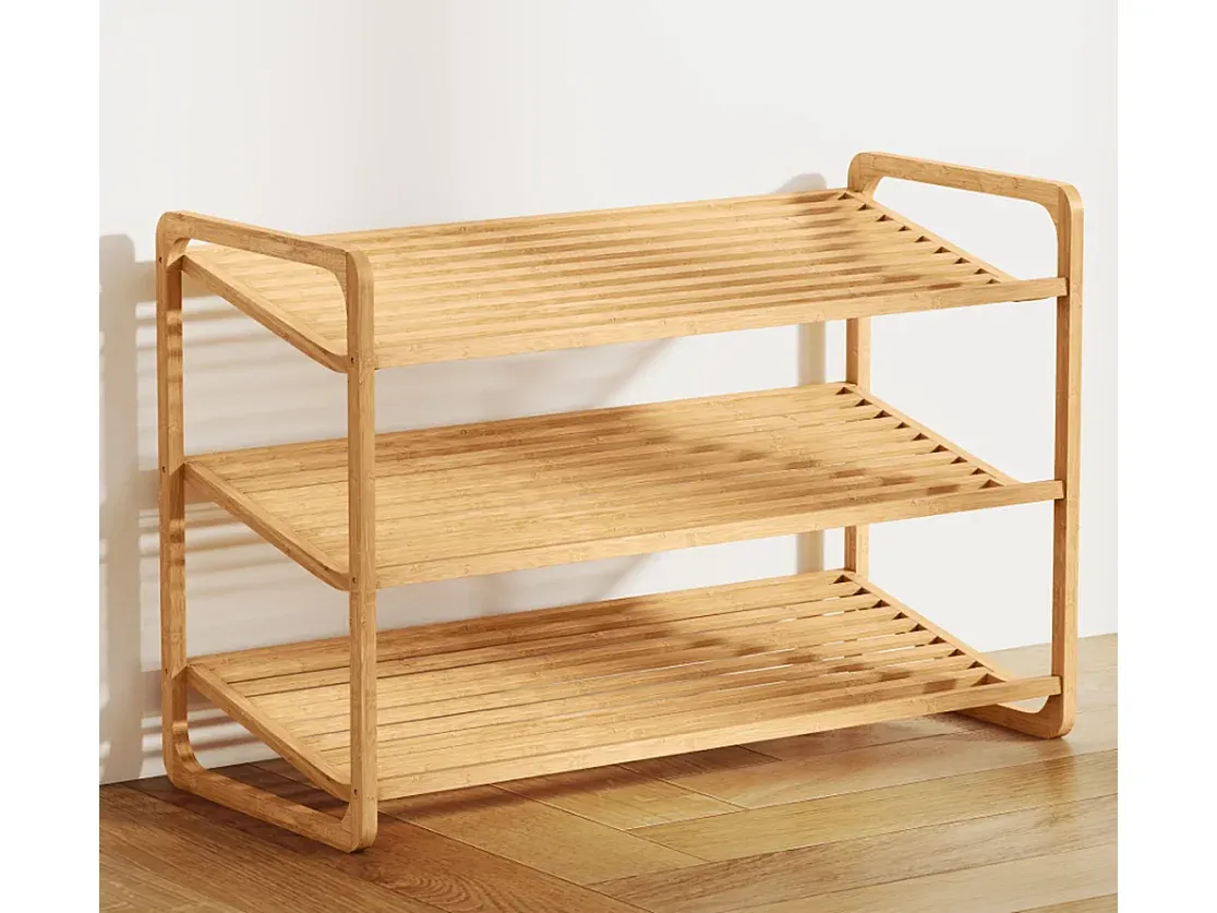 3-stufiges Bambus-Schuhregal aus Holz für den Flur
