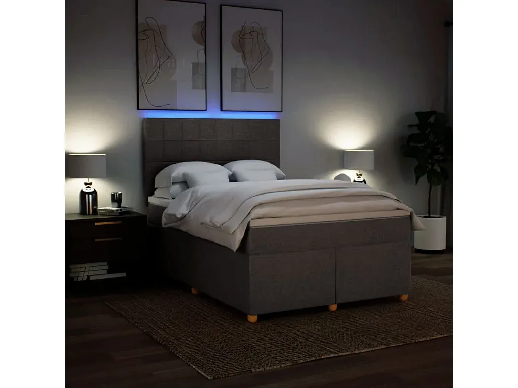 Stoff-Boxspringbett in Taupe 140x190 cm mit Matratze