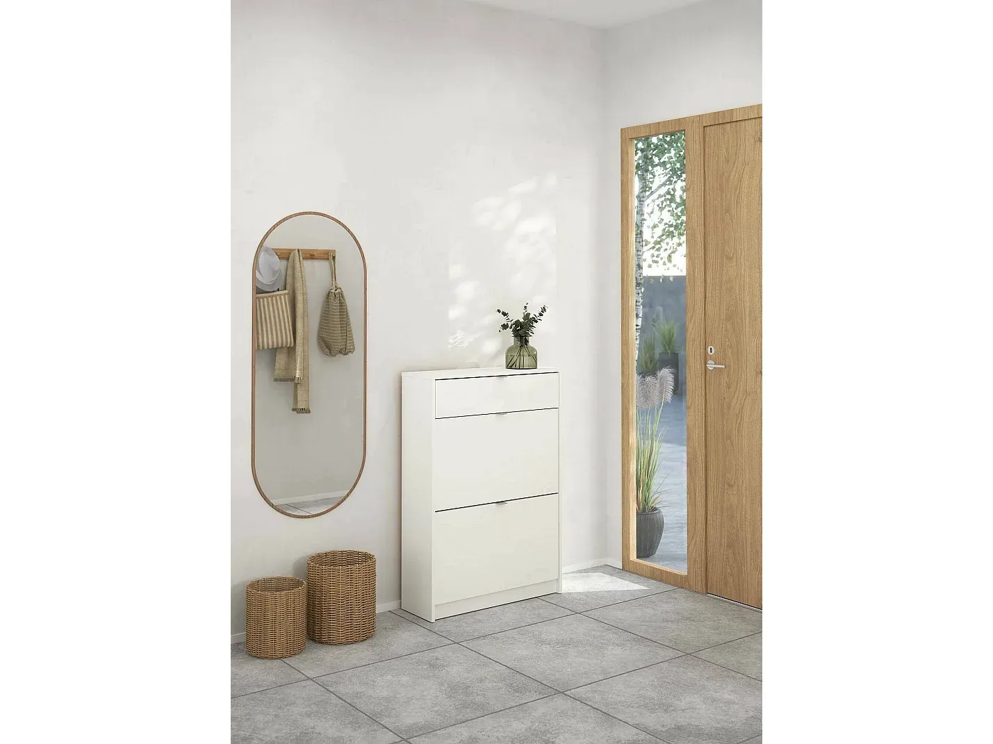 Vielseitiger Schuhschrank für den Eingangsbereich, 70x24x101 cm, Weiß