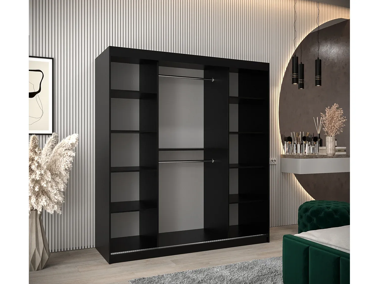 Zweiflügeliger Kleiderschrank 200x180x62 cm in Schwarz und Artisan