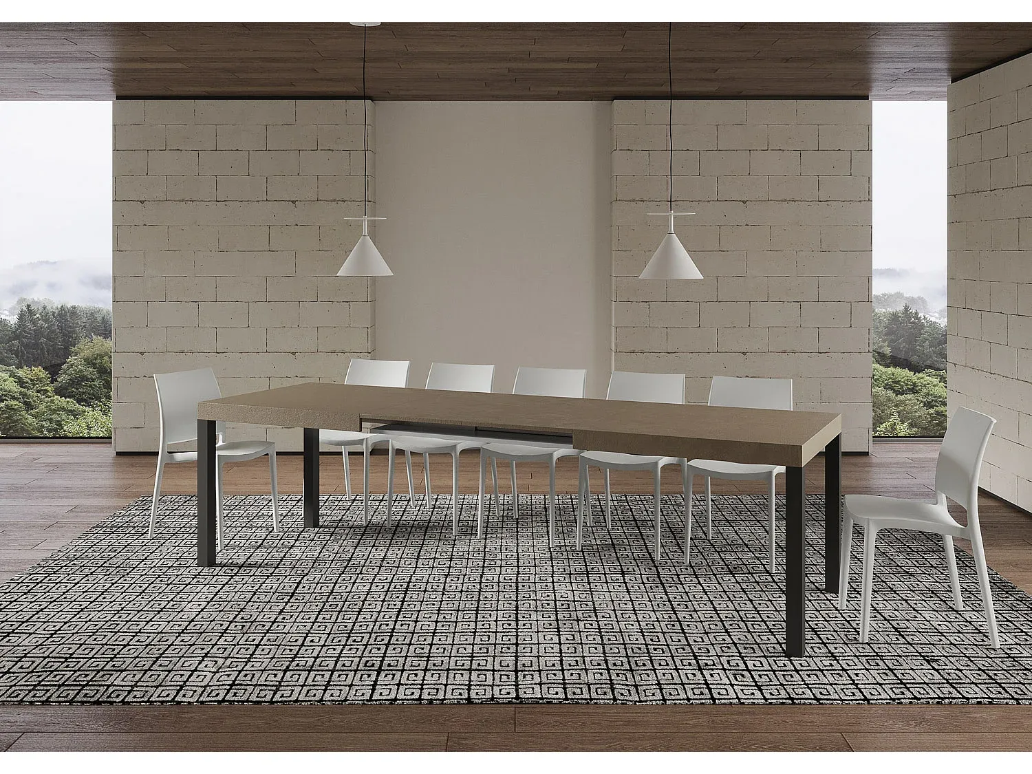 Erweiterbarer Esstisch in Taubengrau mit Eisenrahmen