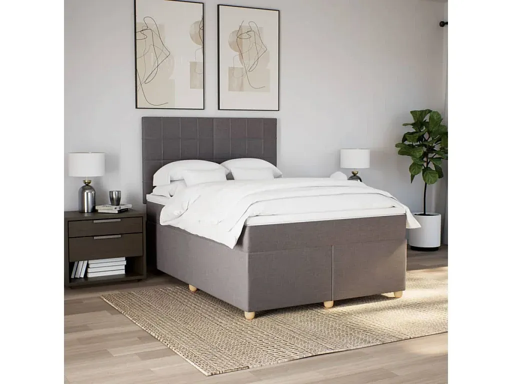 Stoff-Boxspringbett in Taupe 140x190 cm mit Matratze