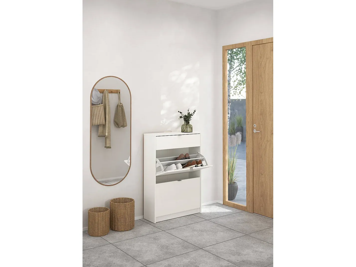 Vielseitiger Schuhschrank für den Eingangsbereich, 70x24x101 cm, Weiß